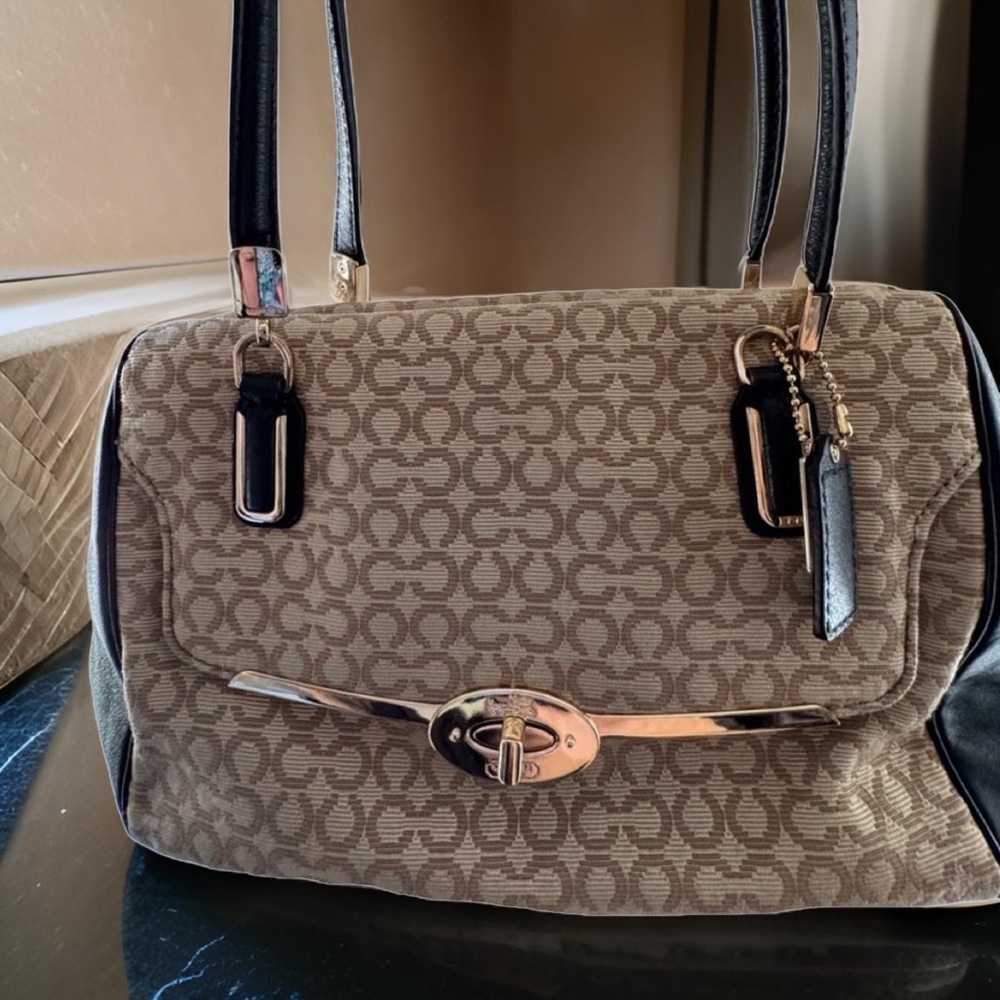 Coach Madison Khaki Signature Sateen Satchel